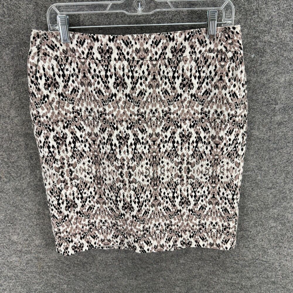Merona Skirt Women 8 White Animal Print Pencil Short Zipper Lined Stretch Cotton